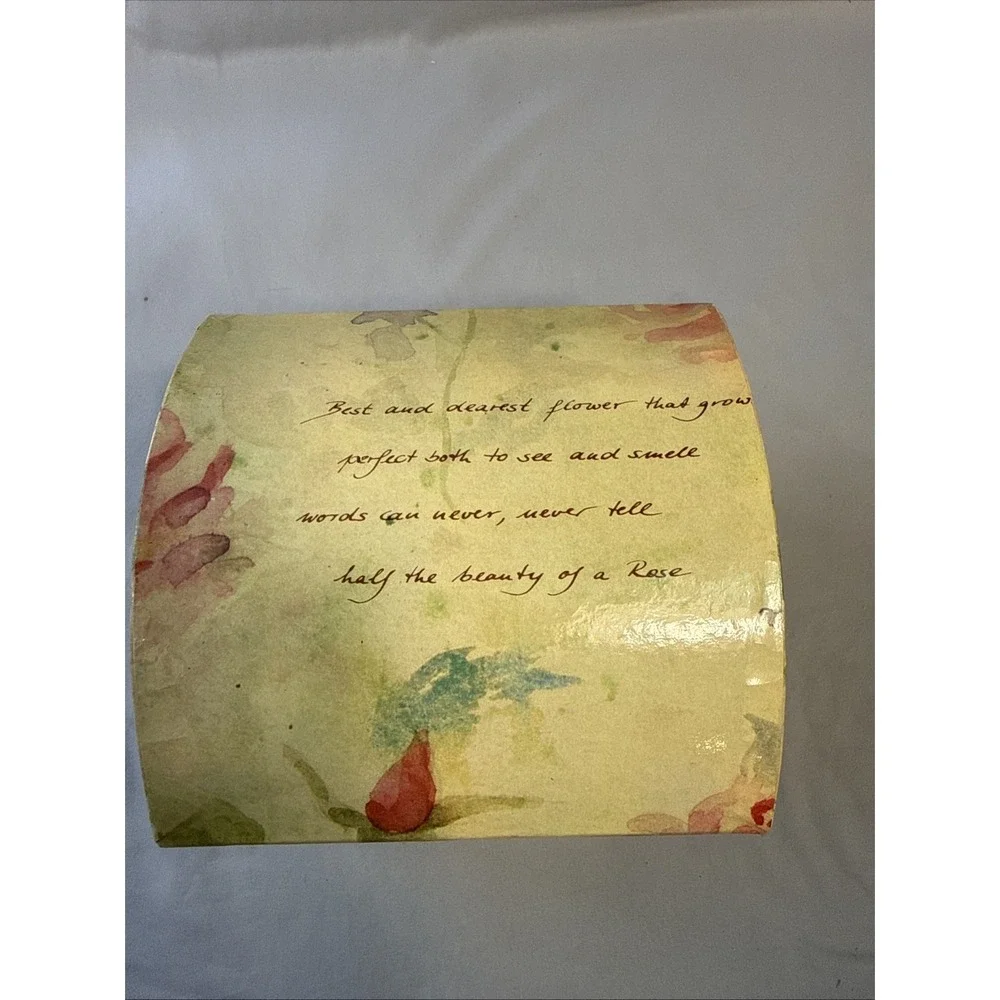 Vintage 1994 Harbert Industries Decoupage Planter Box Cachepot, Floral Script